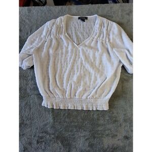 Women's NYCC Size Large White Top Blouse  Ruffle. Pleated  Preppy Casual  New...